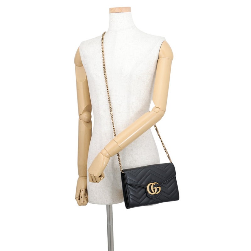 グッチ チェーンウォレット GGマーモント キルティング レザー 474575 GUCCI 財布 ダブルG 黒