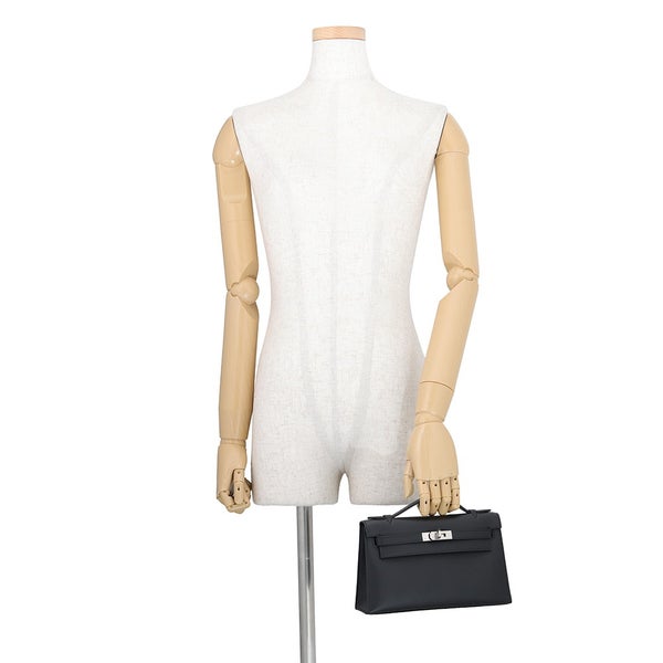 エルメス ハンドバッグ ポシェットケリー ブラック/シルバー金具 スイフト K刻印 HERMES バッグ 黒