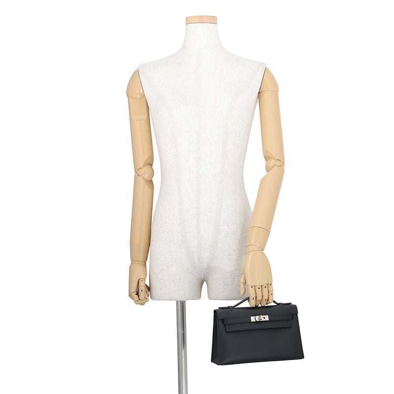 エルメス ハンドバッグ ポシェットケリー ブラック/シルバー金具 スイフト K刻印 HERMES バッグ 黒