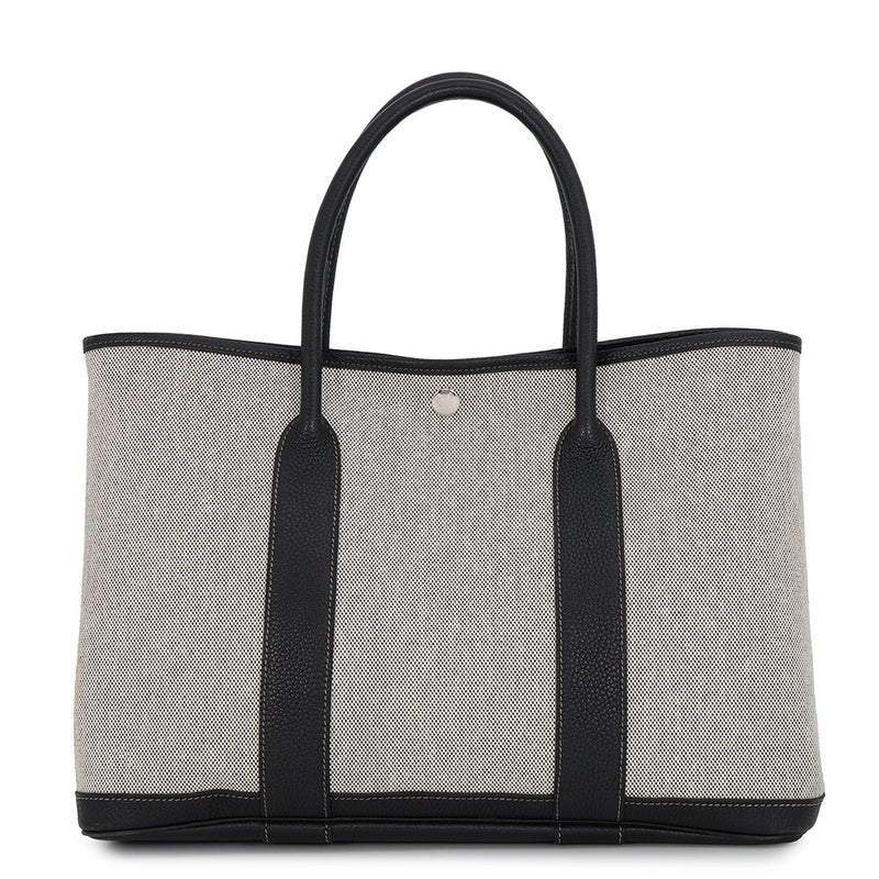 エルメス トートバッグ ガーデンパーティPM ベージュ/ブラック/シルバー金具 トワルアッシュ/ブッフル □H刻印 HERMES 黒