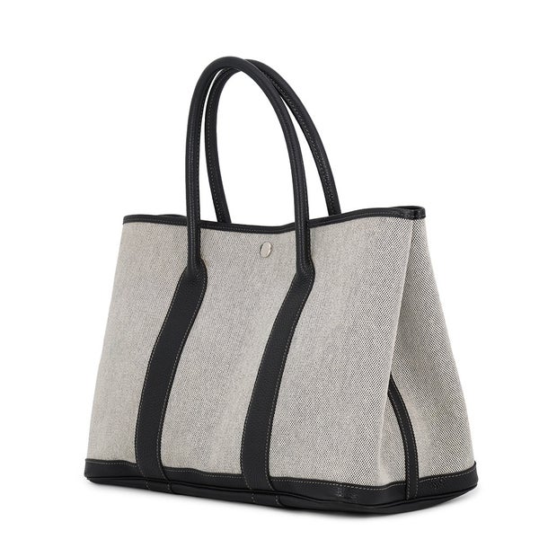 エルメス トートバッグ ガーデンパーティPM ベージュ/ブラック/シルバー金具 トワルアッシュ/ブッフル □H刻印 HERMES 黒
