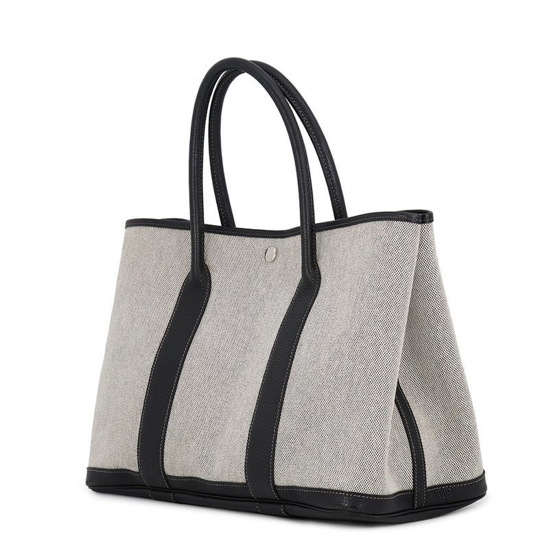 エルメス トートバッグ ガーデンパーティPM ベージュ/ブラック/シルバー金具 トワルアッシュ/ブッフル □H刻印 HERMES 黒