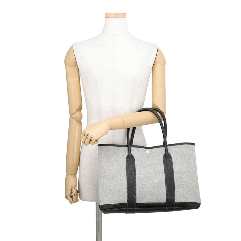 エルメス トートバッグ ガーデンパーティPM ベージュ/ブラック/シルバー金具 トワルアッシュ/ブッフル □H刻印 HERMES 黒