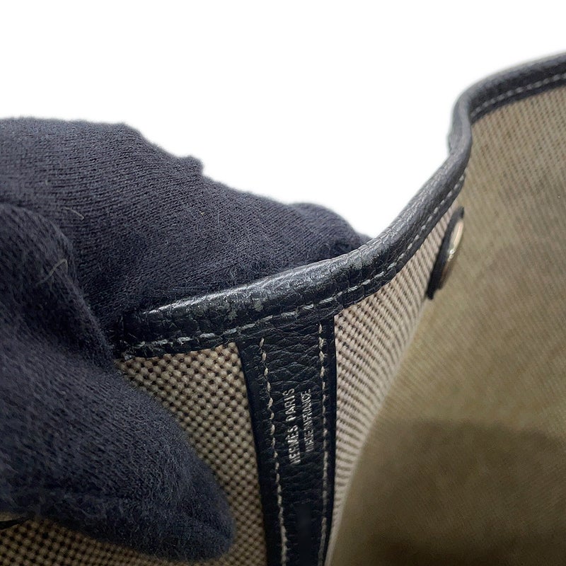 エルメス トートバッグ ガーデンパーティPM ベージュ/ブラック/シルバー金具 トワルアッシュ/ブッフル □H刻印 HERMES 黒