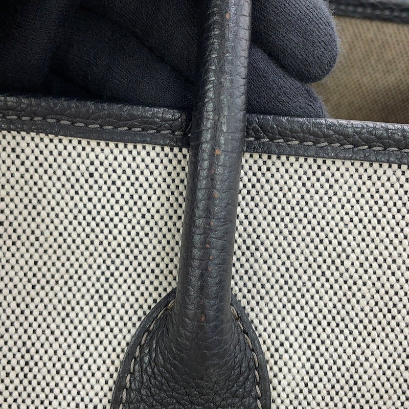 エルメス トートバッグ ガーデンパーティPM ベージュ/ブラック/シルバー金具 トワルアッシュ/ブッフル □H刻印 HERMES 黒