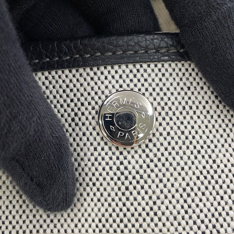 エルメス トートバッグ ガーデンパーティPM ベージュ/ブラック/シルバー金具 トワルアッシュ/ブッフル □H刻印 HERMES 黒