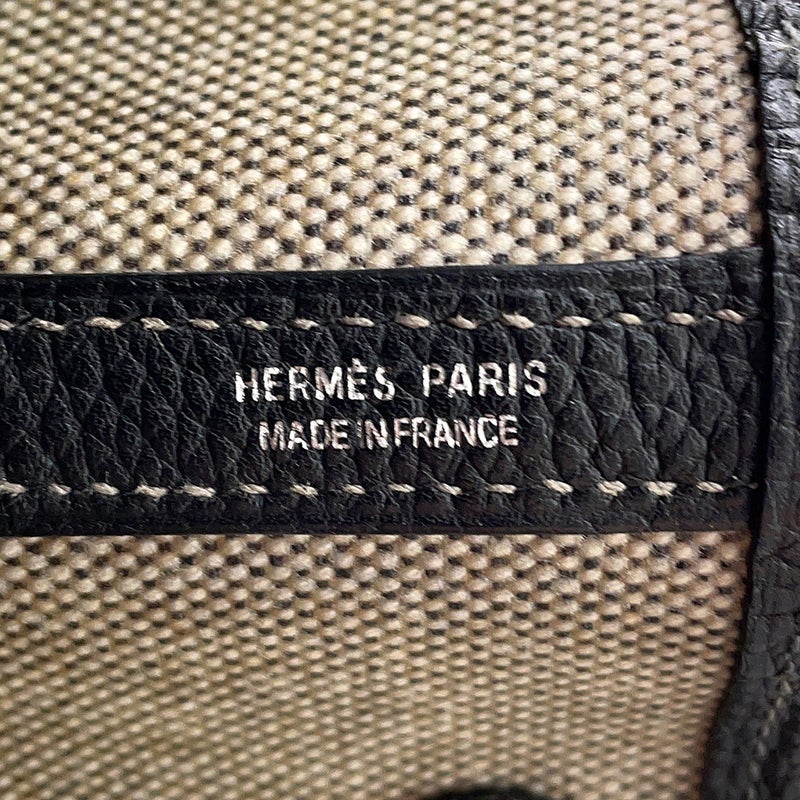 エルメス トートバッグ ガーデンパーティPM ベージュ/ブラック/シルバー金具 トワルアッシュ/ブッフル □H刻印 HERMES 黒
