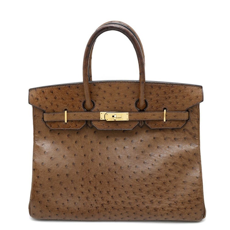 エルメス バーキン35 ブラウン/ゴールド金具 オーストリッチ □C刻印 HERMES Birkin ハンドバッグ