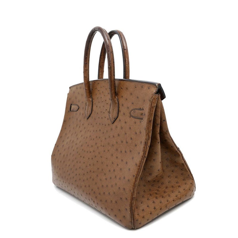 エルメス バーキン35 ブラウン/ゴールド金具 オーストリッチ □C刻印 HERMES Birkin ハンドバッグ