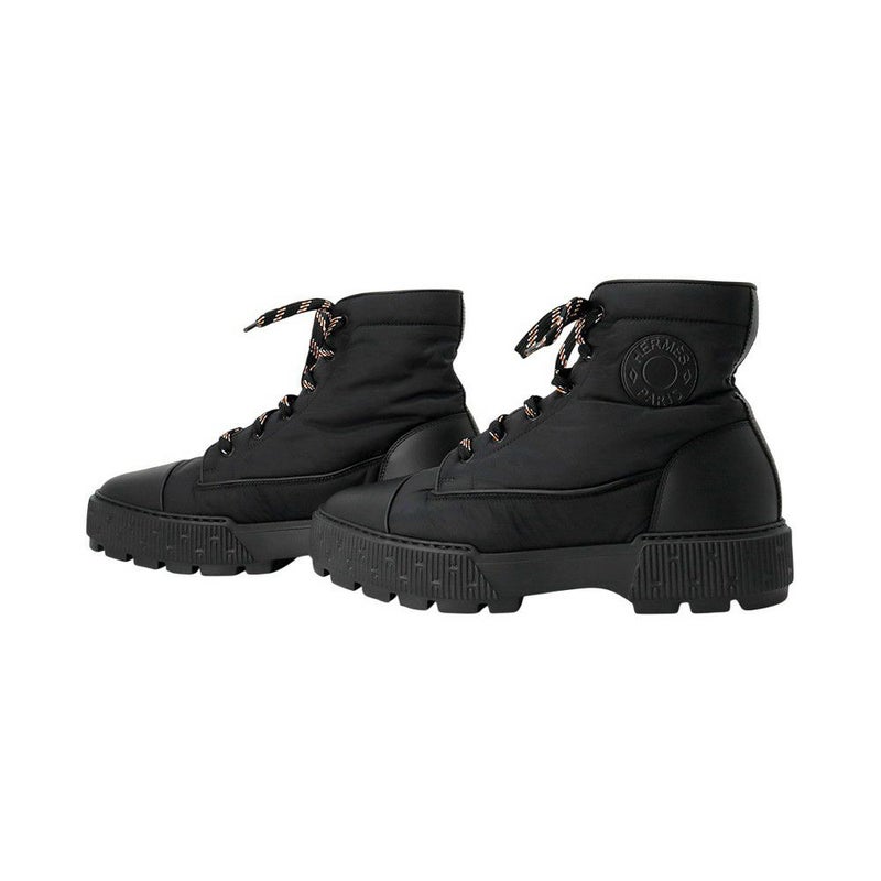 エルメス ショートブーツ フレッシュ ナイロン/レザー メンズサイズ42 HERMES 黒 メンズ