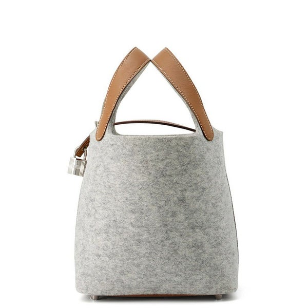 エルメス ハンドバッグ ピコタンロックPM グリスペール/ゴールド/シルバー金具 フェルト/スイフト  Y刻印