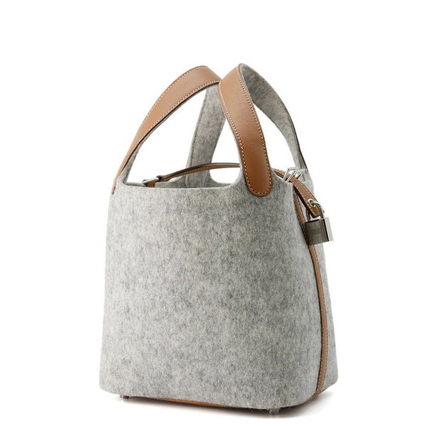 エルメス ハンドバッグ ピコタンロックPM グリスペール/ゴールド/シルバー金具 フェルト/スイフト  Y刻印