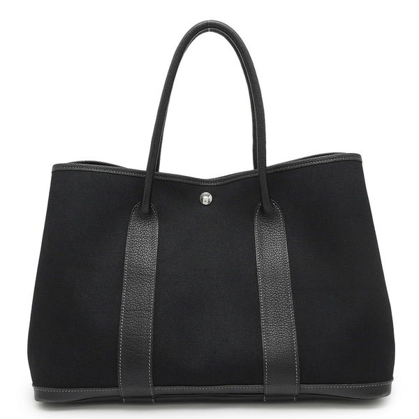 エルメス トートバッグ ガーデンパーティPM ブラック/シルバー金具 トワルアッシュ/ネゴンダ □G刻印 HERMES Garden Party 黒