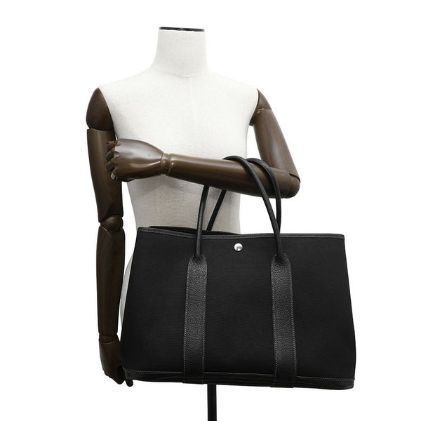 エルメス トートバッグ ガーデンパーティPM ブラック/シルバー金具 トワルアッシュ/ネゴンダ □G刻印 HERMES Garden Party 黒