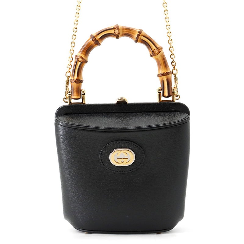 グッチ ハンドバッグ バンブー レザー 746251 GUCCI 2wayチェーンショルダーバッグ 黒