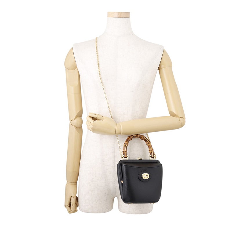 グッチ ハンドバッグ バンブー レザー 746251 GUCCI 2wayチェーンショルダーバッグ 黒