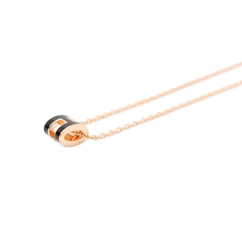 エルメス ネックレス ミニ・ポップアッシュ ブラック/ピンクゴールド金具 HERMES アクセサリー 黒