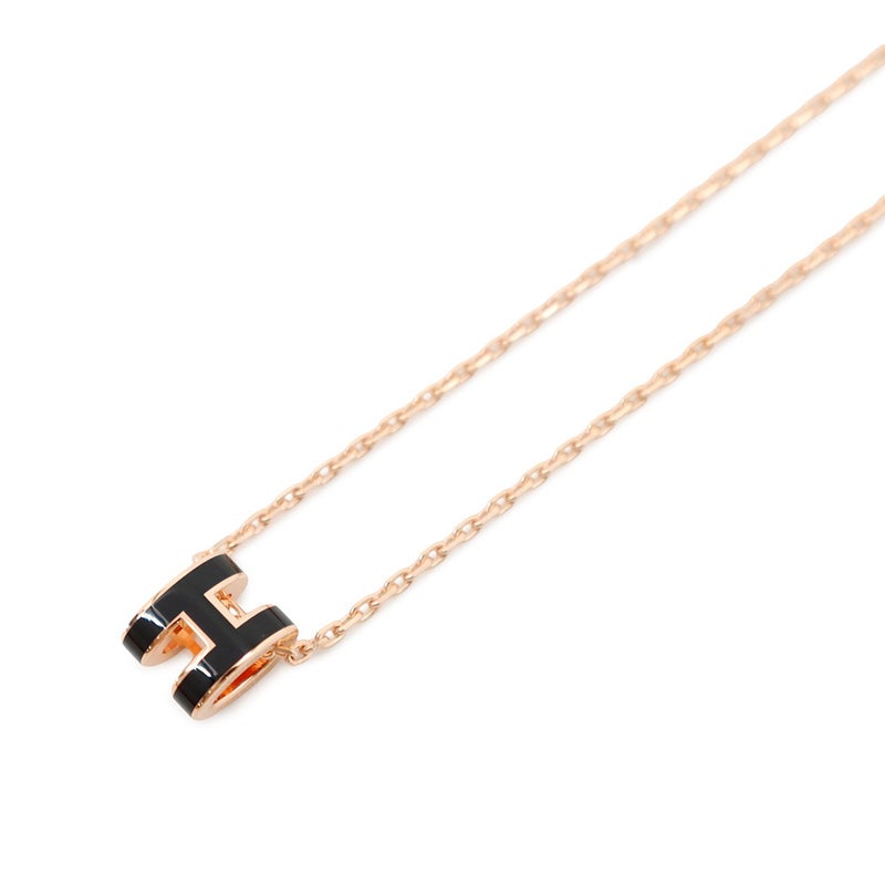エルメス ネックレス ミニ・ポップアッシュ ブラック/ピンクゴールド金具 HERMES アクセサリー 黒