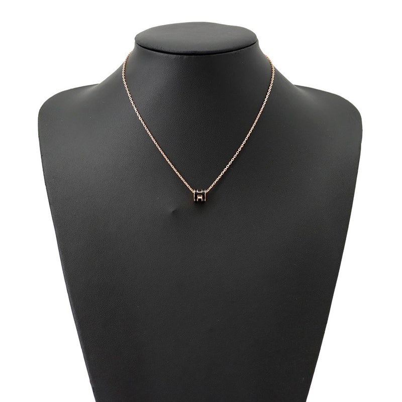 エルメス ネックレス ミニ・ポップアッシュ ブラック/ピンクゴールド金具 HERMES アクセサリー 黒