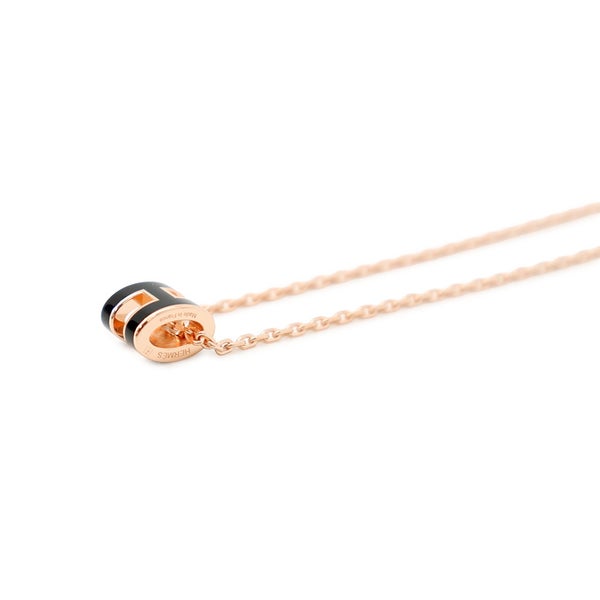 エルメス ネックレス ミニ・ポップアッシュ ブラック/ピンクゴールド金具 HERMES アクセサリー 黒