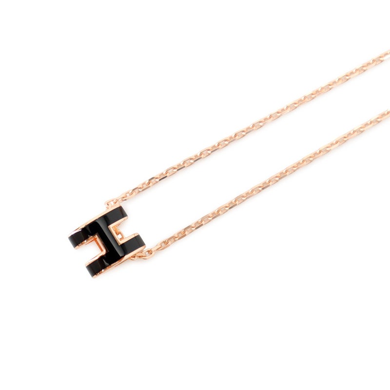 エルメス ネックレス ミニ・ポップアッシュ ブラック/ピンクゴールド金具 HERMES アクセサリー 黒