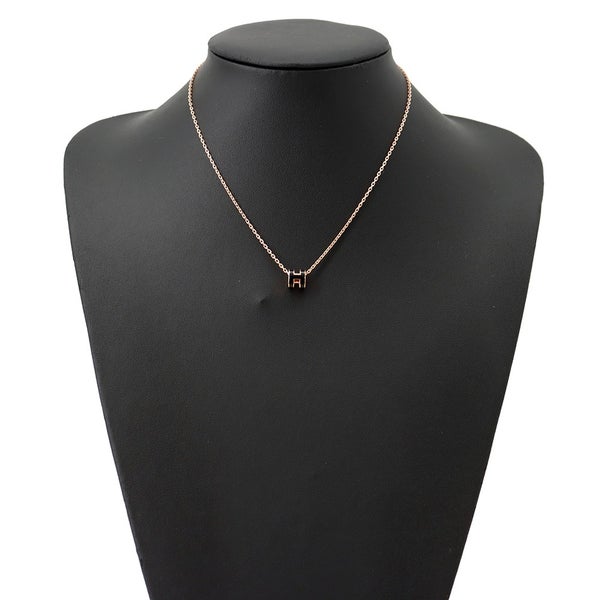 エルメス ネックレス ミニ・ポップアッシュ ブラック/ピンクゴールド金具 HERMES アクセサリー 黒
