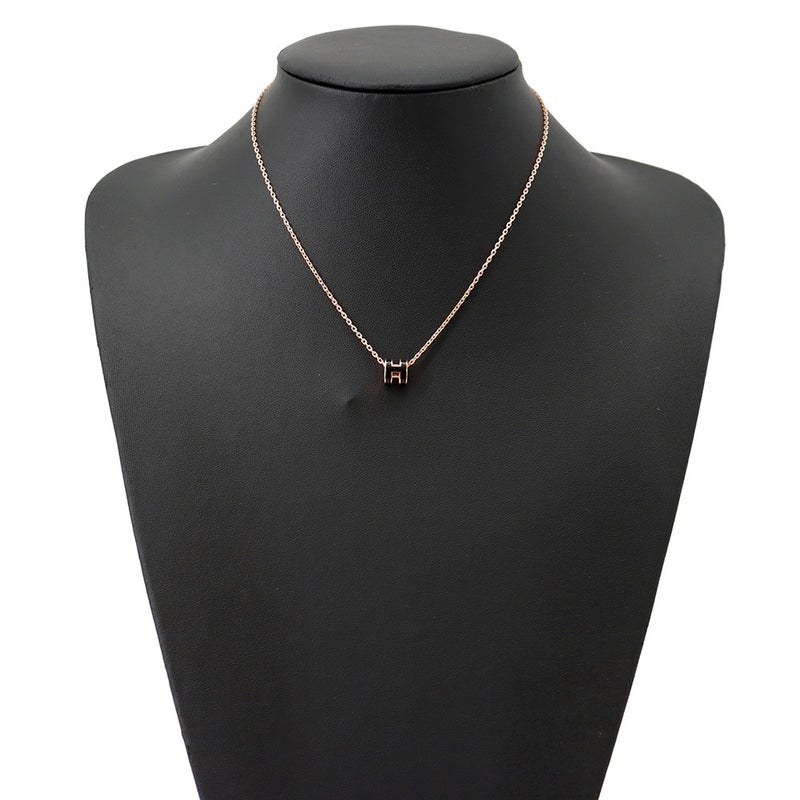 エルメス ネックレス ミニ・ポップアッシュ ブラック/ピンクゴールド金具 HERMES アクセサリー 黒