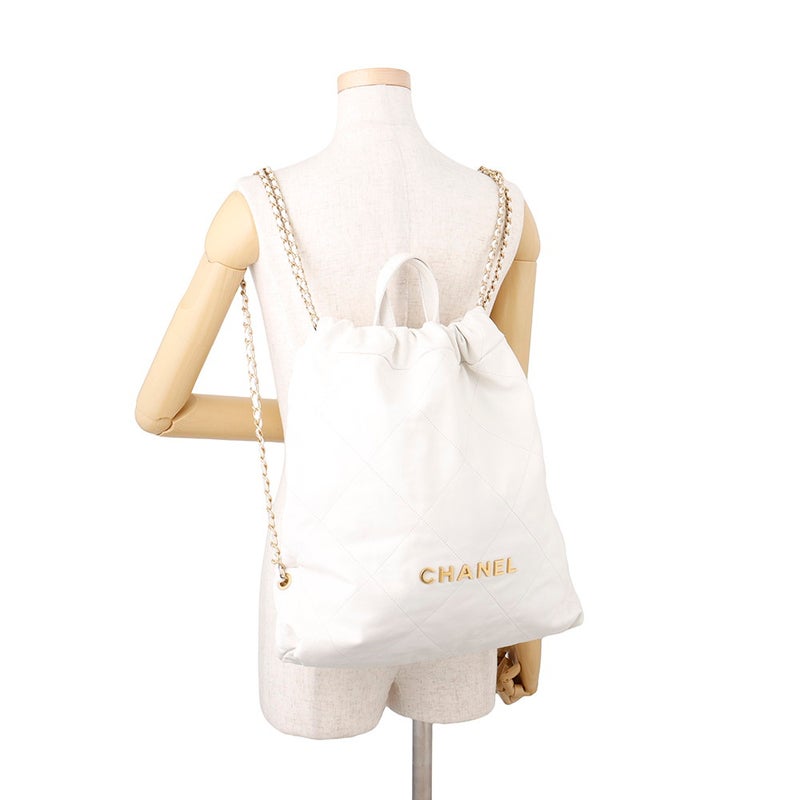 シャネル リュック シャネル22 ラージ シャイニーカーフレザー AS3313 CHANEL バックパック バッグ 白