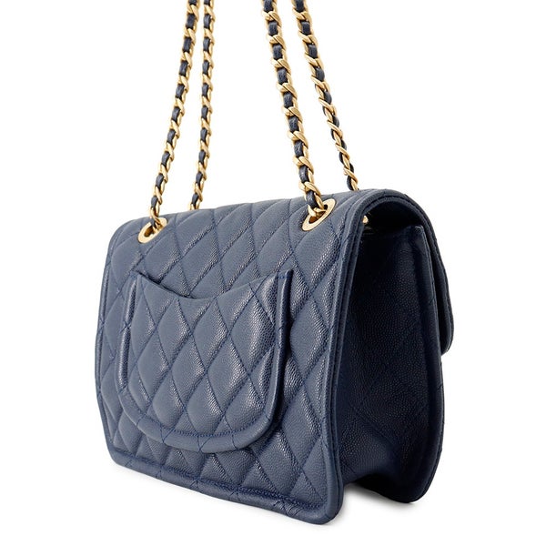 シャネル チェーンショルダーバッグ マトラッセ ココマーク キャビアスキン ダブルチェーン  CHANEL