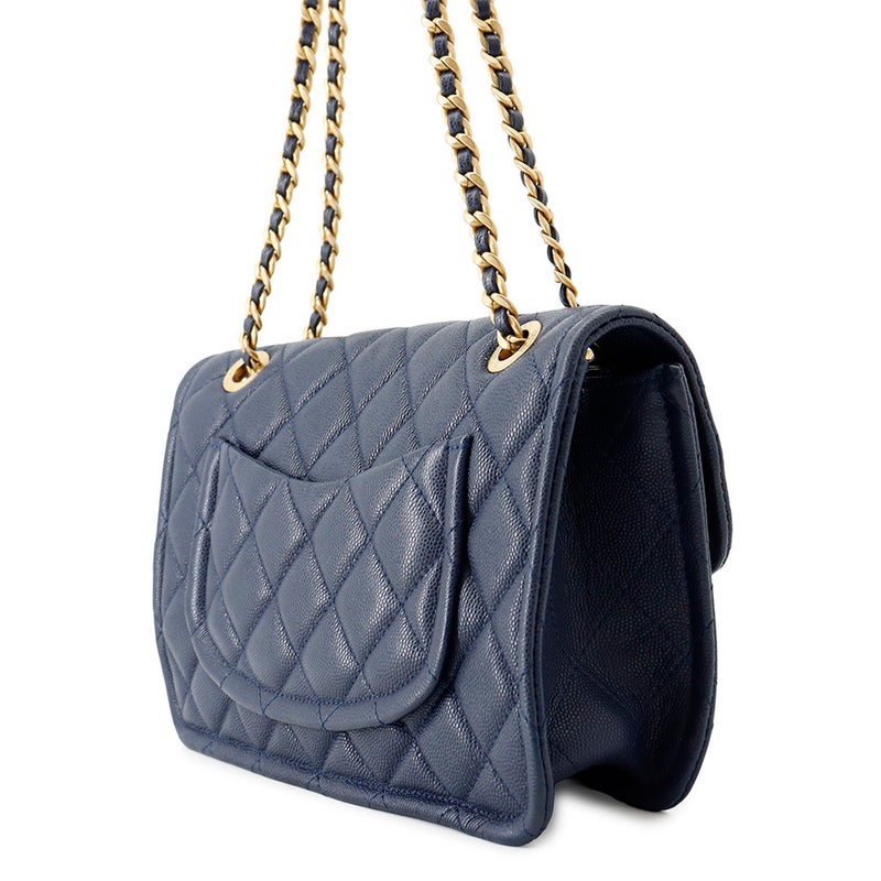 シャネル チェーンショルダーバッグ マトラッセ ココマーク キャビアスキン ダブルチェーン  CHANEL