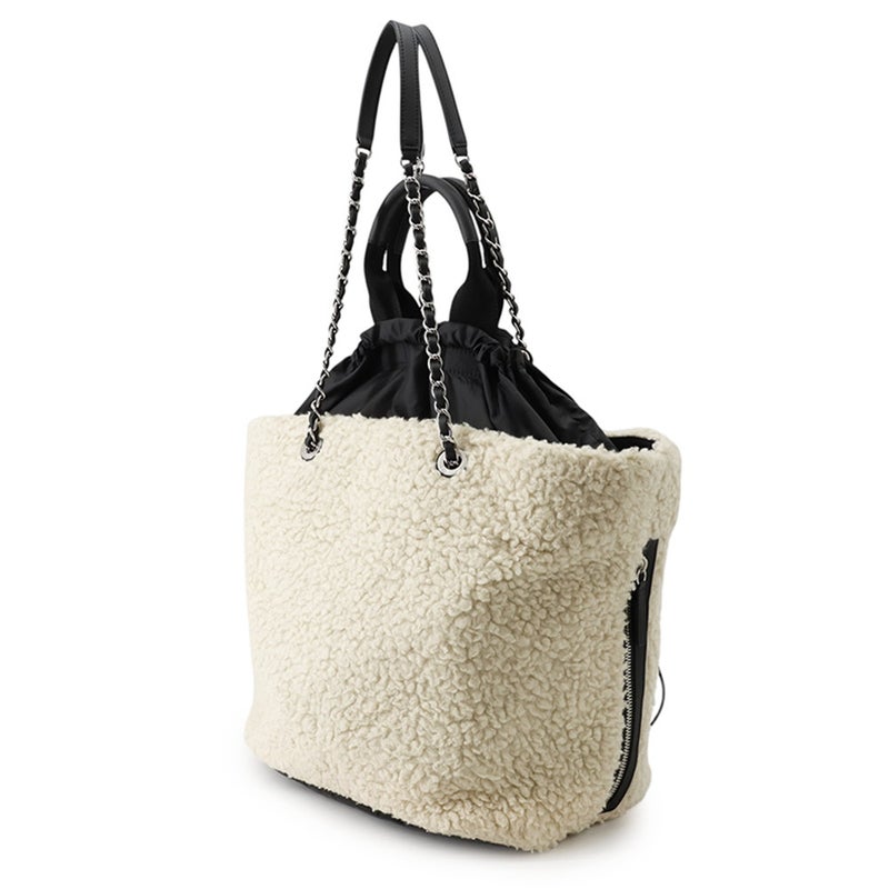 シャネル トートバッグ ココネージュ マトラッセ ココマーク ボア 巾着トート ムートン ナイロン CHANEL 2way 黒