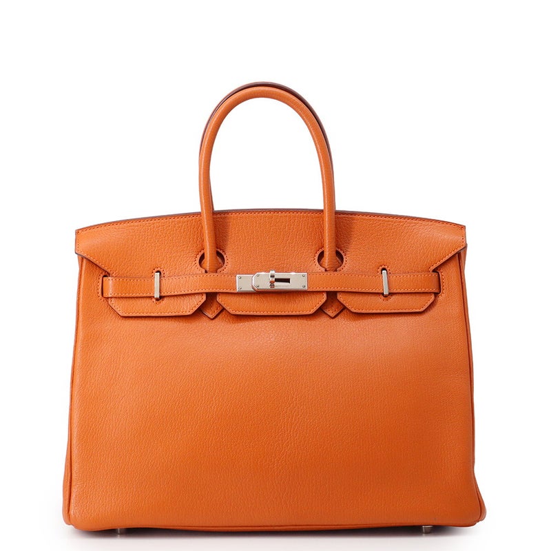 エルメス バーキン35 オレンジ/シルバー金具 シェブルミゾル □J刻印 HERMES Birkin ハンドバッグ