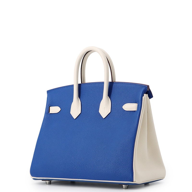 エルメス バーキン25 ブルーフランス/ホワイト/シルバー金具 シェブルミゾル K刻印 HERMES Birkin ハンドバッグ SPO