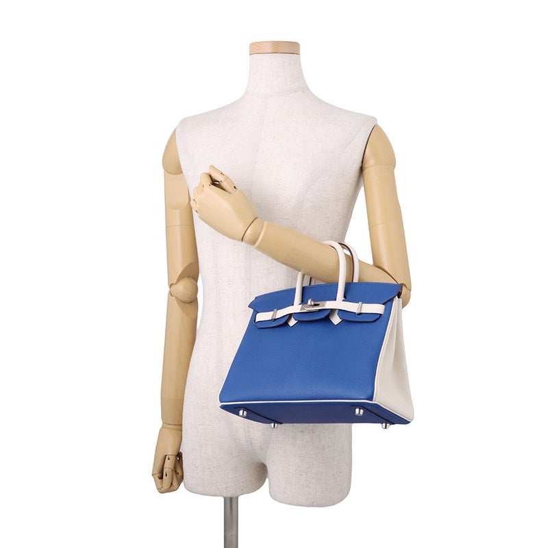 エルメス バーキン25 ブルーフランス/ホワイト/シルバー金具 シェブルミゾル K刻印 HERMES Birkin ハンドバッグ SPO