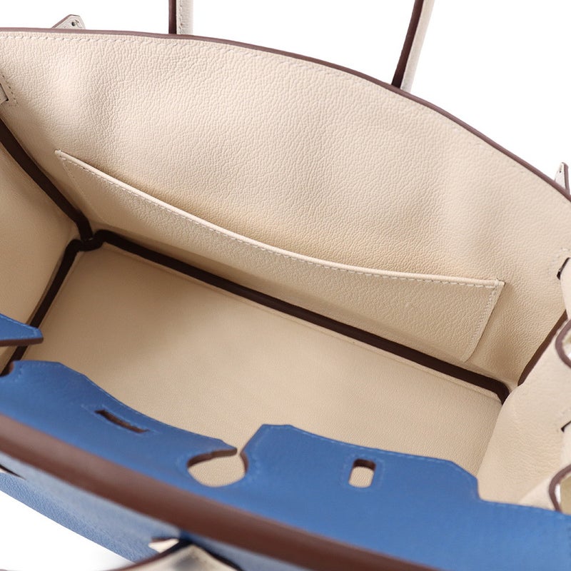 エルメス バーキン25 ブルーフランス/ホワイト/シルバー金具 シェブルミゾル K刻印 HERMES Birkin ハンドバッグ SPO