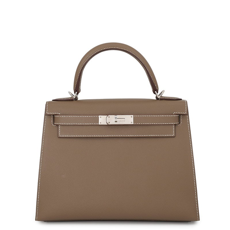 エルメス ハンドバッグ ケリー28 外縫い エトゥープ/シルバー金具 エプソン Y刻印 HERMES Kelly 2wayバッグ