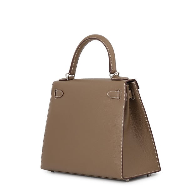 エルメス ハンドバッグ ケリー28 外縫い エトゥープ/シルバー金具 エプソン Y刻印 HERMES Kelly 2wayバッグ