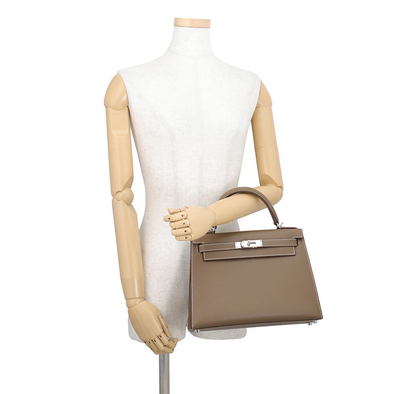 エルメス ハンドバッグ ケリー28 外縫い エトゥープ/シルバー金具 エプソン Y刻印 HERMES Kelly 2wayバッグ