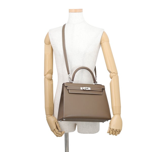 エルメス ハンドバッグ ケリー28 外縫い エトゥープ/シルバー金具 エプソン Y刻印 HERMES Kelly 2wayバッグ