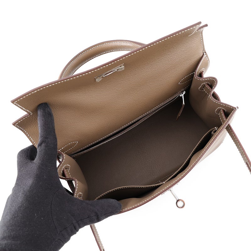 エルメス ハンドバッグ ケリー28 外縫い エトゥープ/シルバー金具 エプソン Y刻印 HERMES Kelly 2wayバッグ
