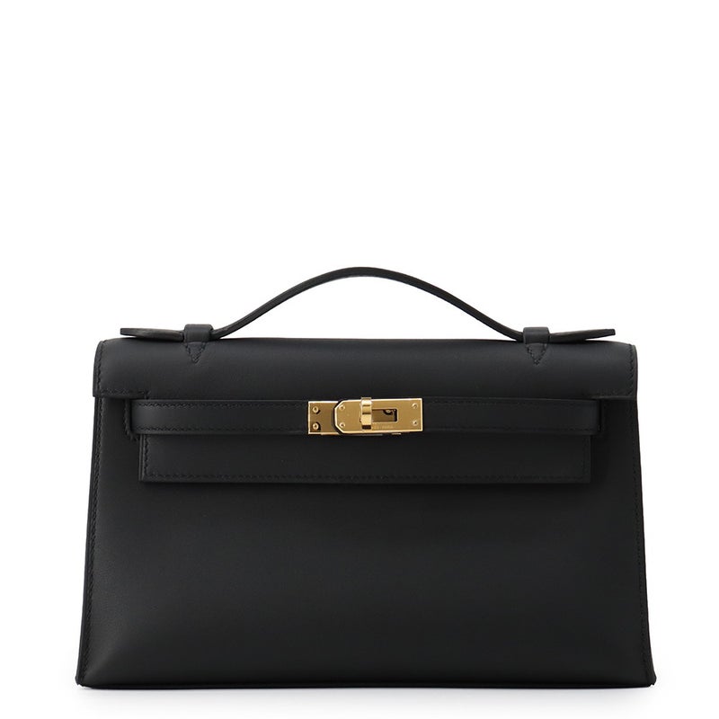 エルメス ハンドバッグ ポシェットケリー ブラック/ゴールド金具 スイフト K刻印 HERMES 黒