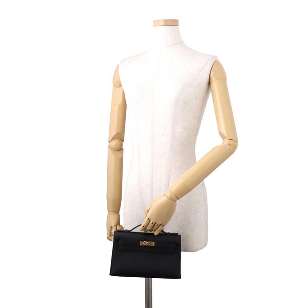 エルメス ハンドバッグ ポシェットケリー ブラック/ゴールド金具 スイフト K刻印 HERMES 黒