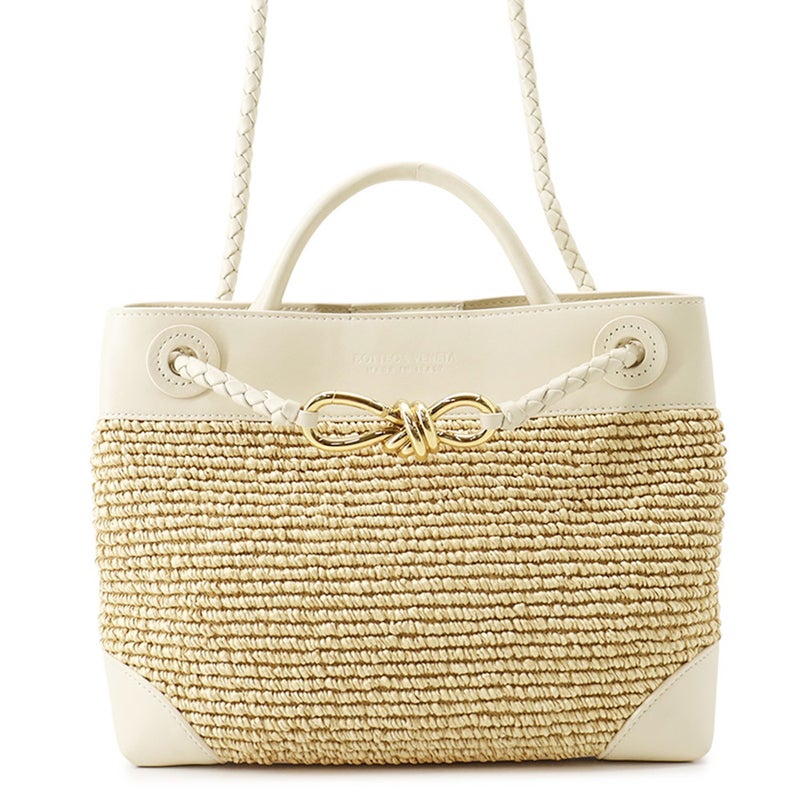 ボッテガヴェネタ ハンドバッグ アンディアーモ スモール ラフィア ラムスキン 827478 BOTTEGA VENETA 3way 白