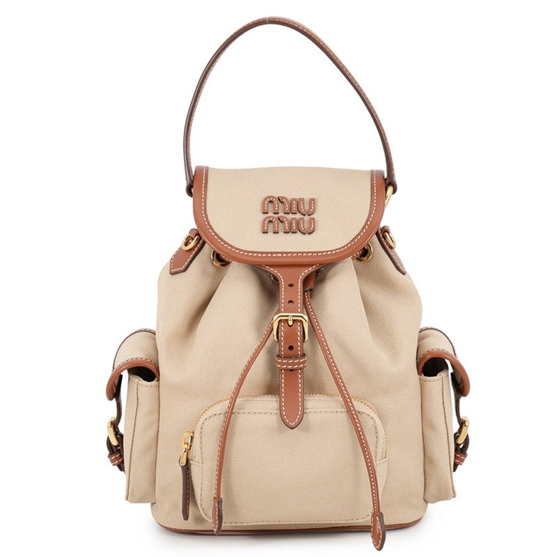 ミュウミュウ リュック バックパック ロゴ レザー/キャンバス 5BZ043 Miu Miu バッグ