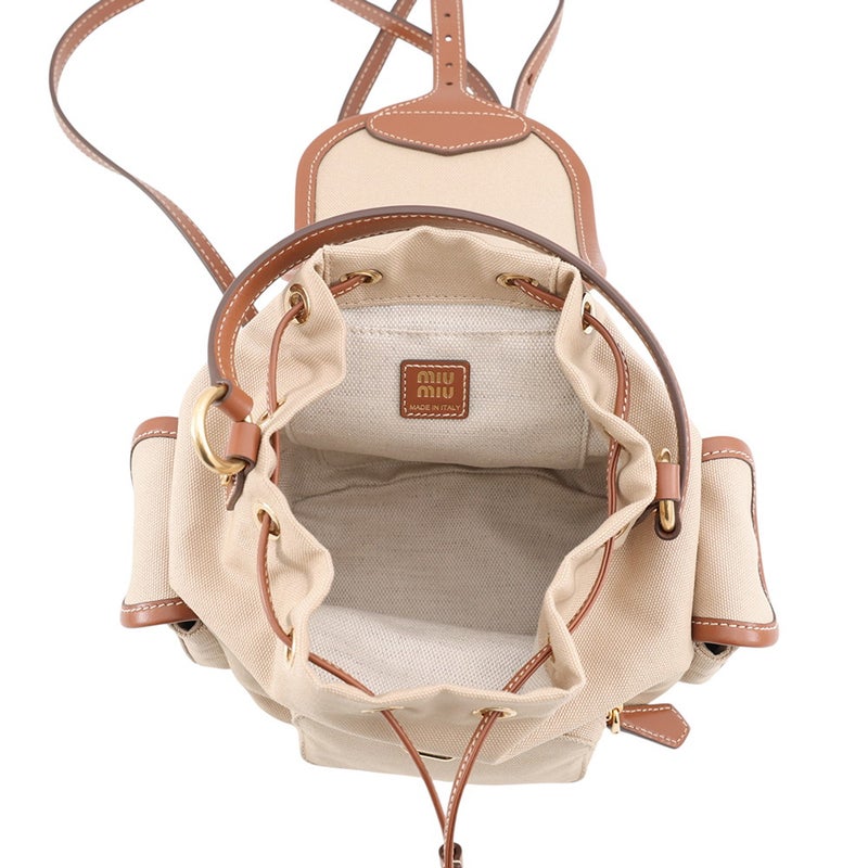 ミュウミュウ リュック バックパック ロゴ レザー/キャンバス 5BZ043 Miu Miu バッグ