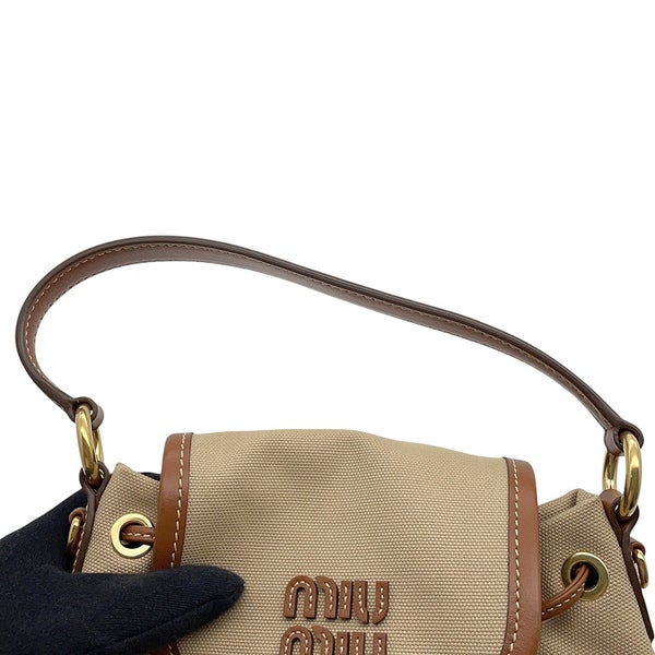 ミュウミュウ リュック バックパック ロゴ レザー/キャンバス 5BZ043 Miu Miu バッグ