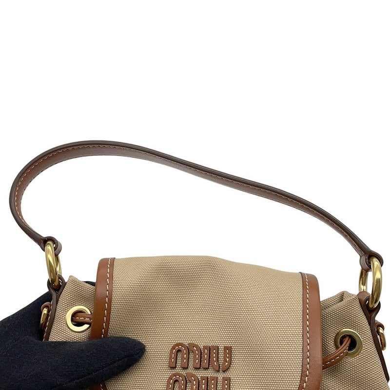 ミュウミュウ リュック バックパック ロゴ レザー/キャンバス 5BZ043 Miu Miu バッグ