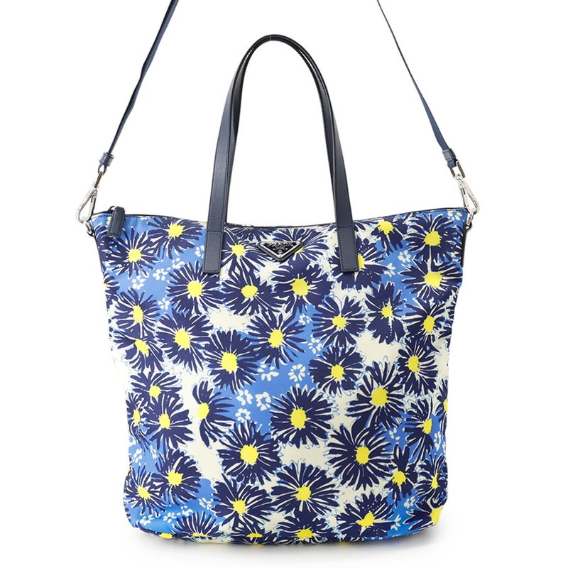プラダ トートバッグ フラワープリント トライアングルロゴ ナイロン レザー B24390 PRADA 2wayショルダーバッグ