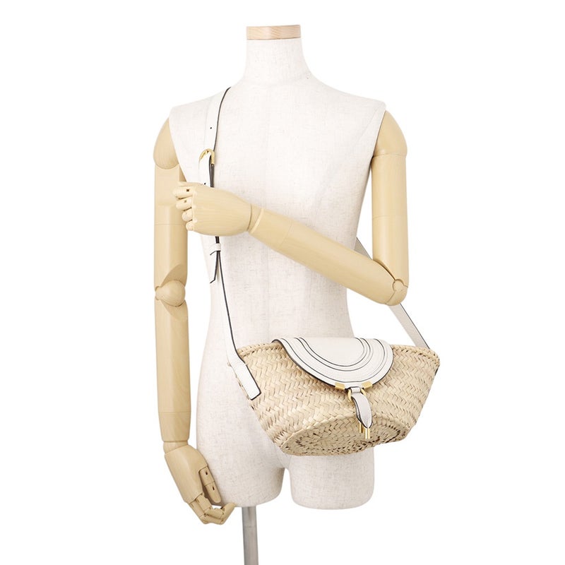 クロエ ショルダーバッグ マーシー スモール バケット ラフィア レザー Chloe 白