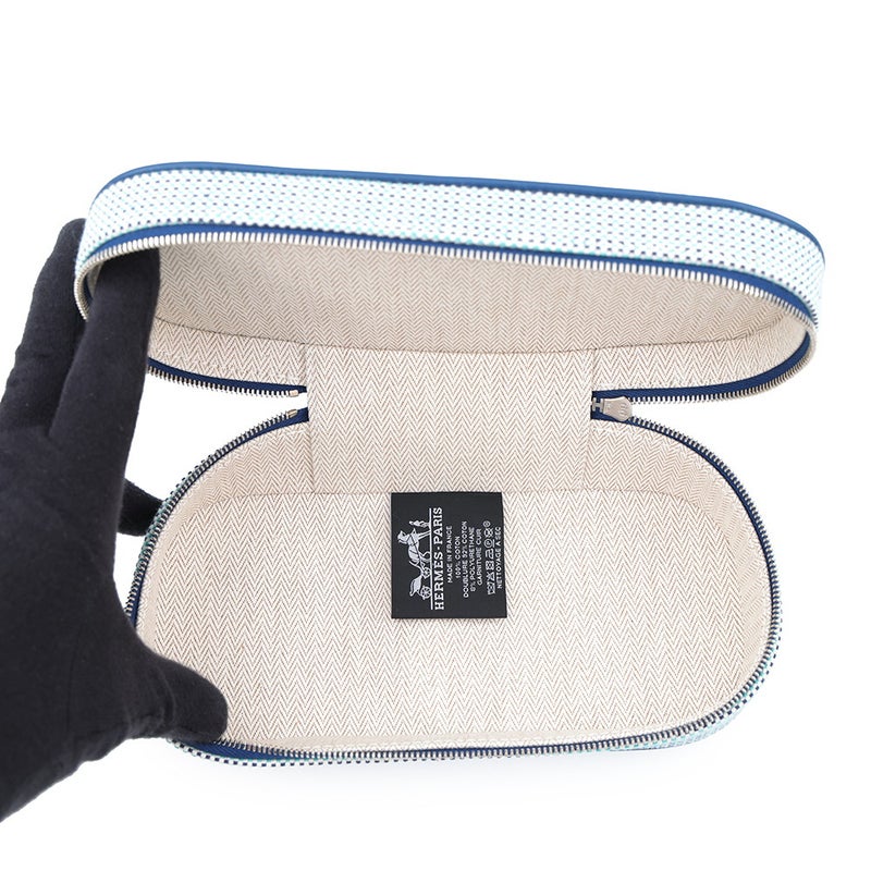 エルメス ポーチ エスカル マリン/シルバー金具 トワルアッシュ HERMES 化粧ポーチ